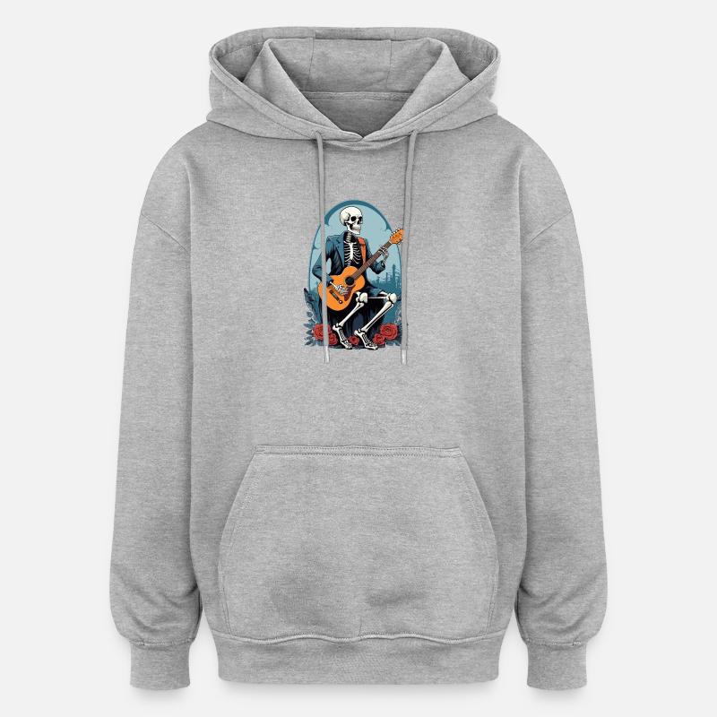 Squelette jouant de la guitare - Sweat à capuche oversize unisexe - gris chiné