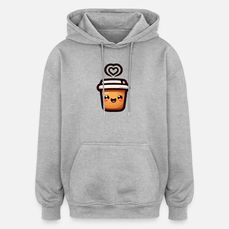 Caffeine Cutie: Der fröhliche Java - Oversized Unisex Hoodie - Grau meliert