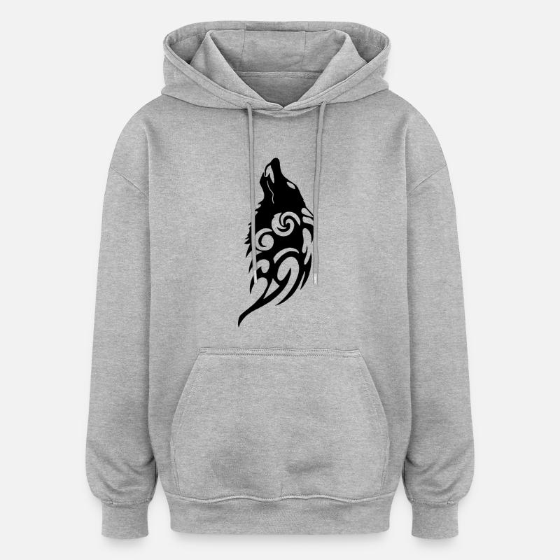Schwarzer Wolf: Geist des Waldes - Oversized Unisex Hoodie - Grau meliert