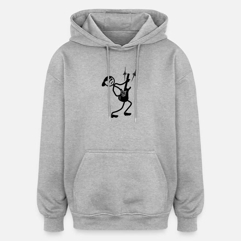 Stickmen Guitariste 2 - Sweat à capuche oversize unisexe - gris chiné