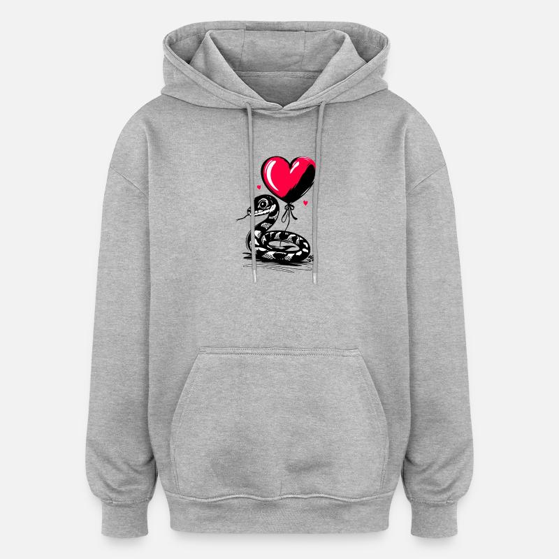 Serpent avec ballon coeur - Heartful Creatures - Sweat à capuche oversize unisexe - gris chiné