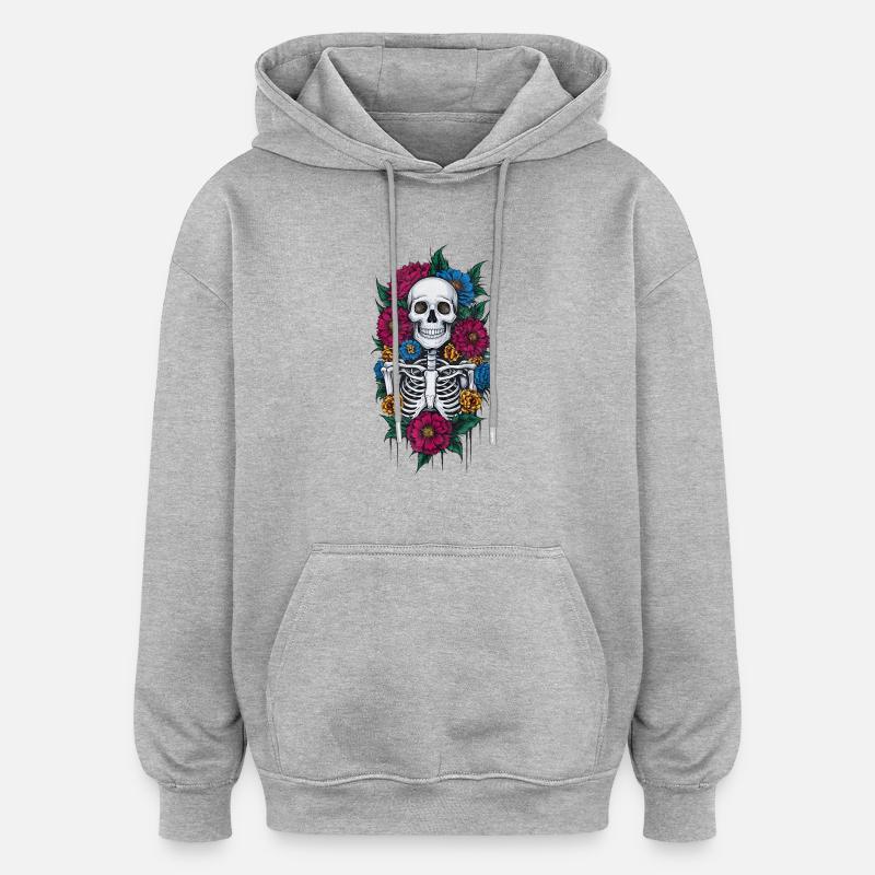 Squelette floral 2 - Sweat à capuche oversize unisexe - gris chiné