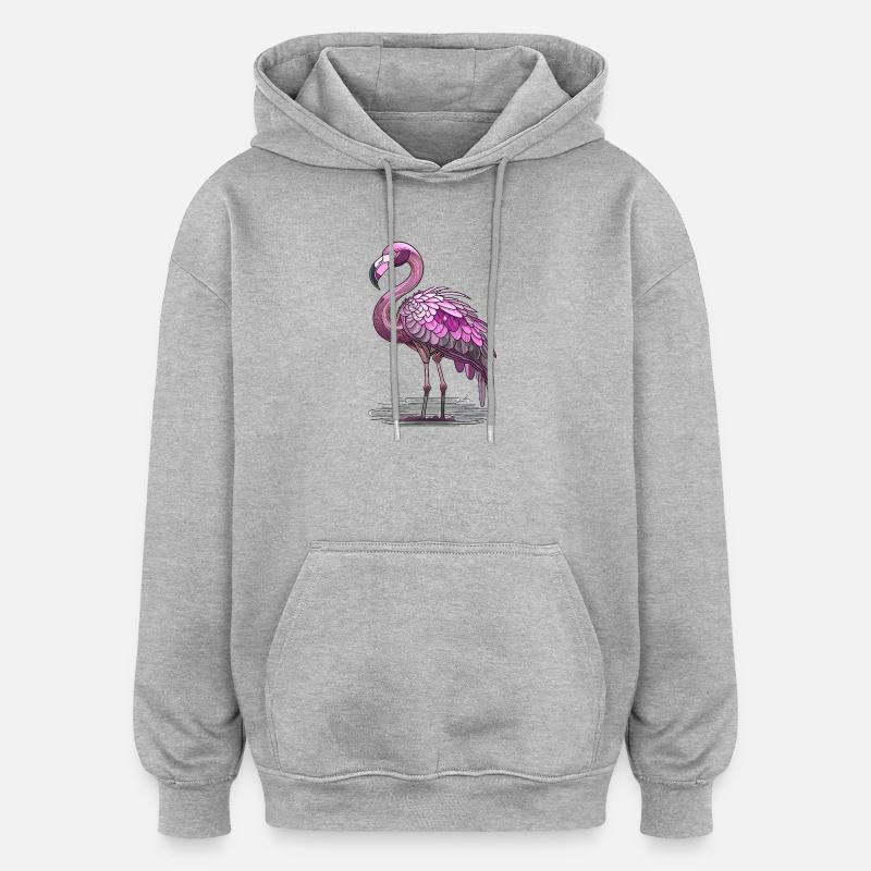 Flamant - Sweat à capuche oversize unisexe - gris chiné