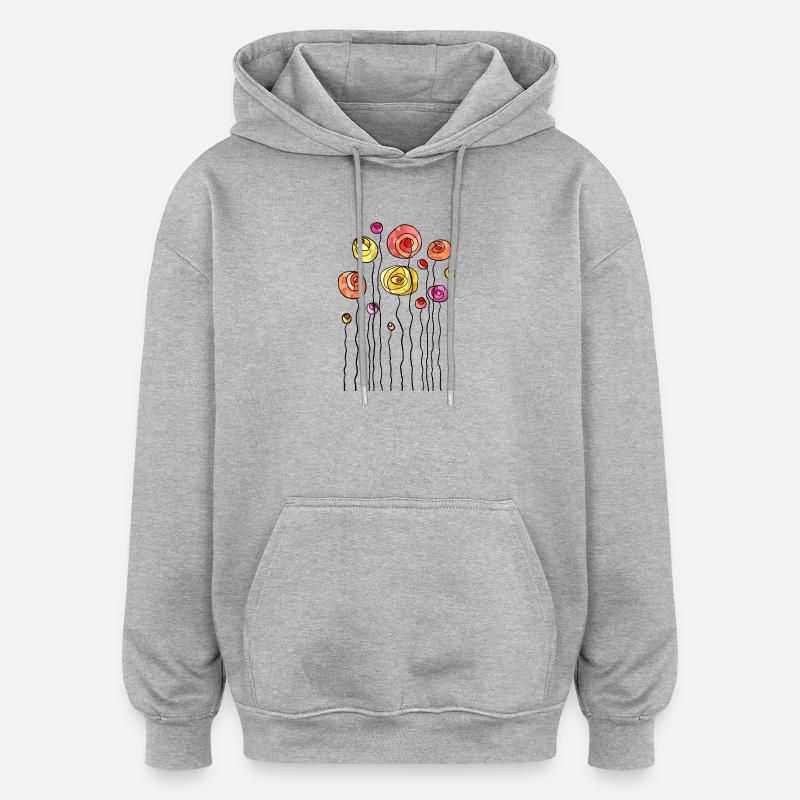 Thème abstrait fleur de printemps - Sweat à capuche oversize unisexe - gris chiné