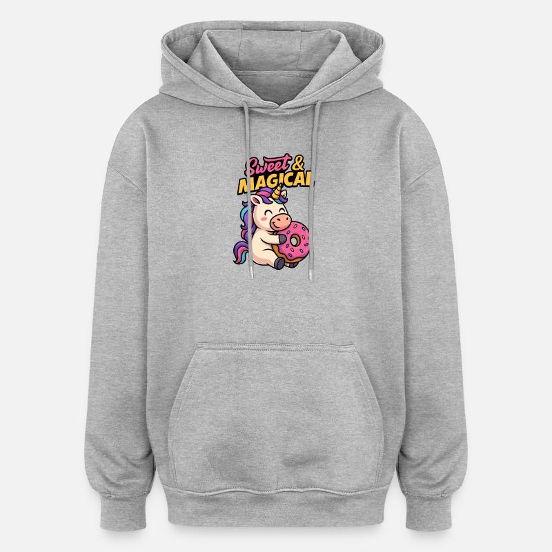 Süßes Einhorn mit Donut - Oversized Unisex Hoodie - Grau meliert