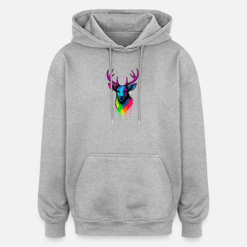 Éclaboussure de néon de cerf arc-en-ciel - Sweat à capuche oversize unisexe - gris chiné