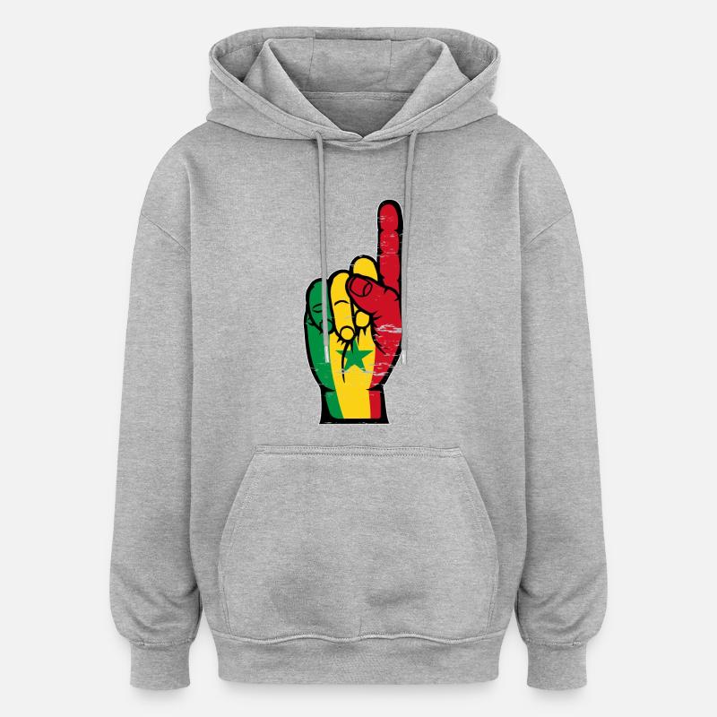 Main des drapeaux du Sénégal - Sweat à capuche oversize unisexe - gris chiné