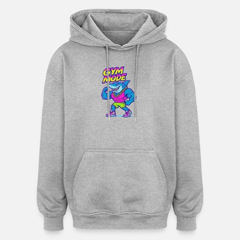 Gym Mode Requin Muscle Héros - Sweat à capuche oversize unisexe - gris chiné