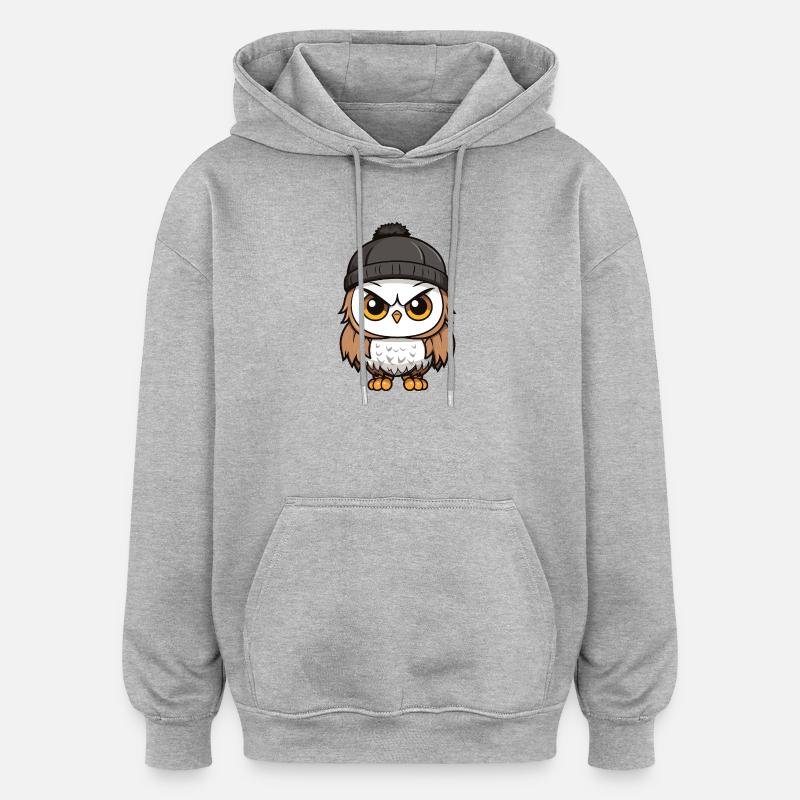 hibou bande dessinée hiver douillet - Sweat à capuche oversize unisexe - gris chiné