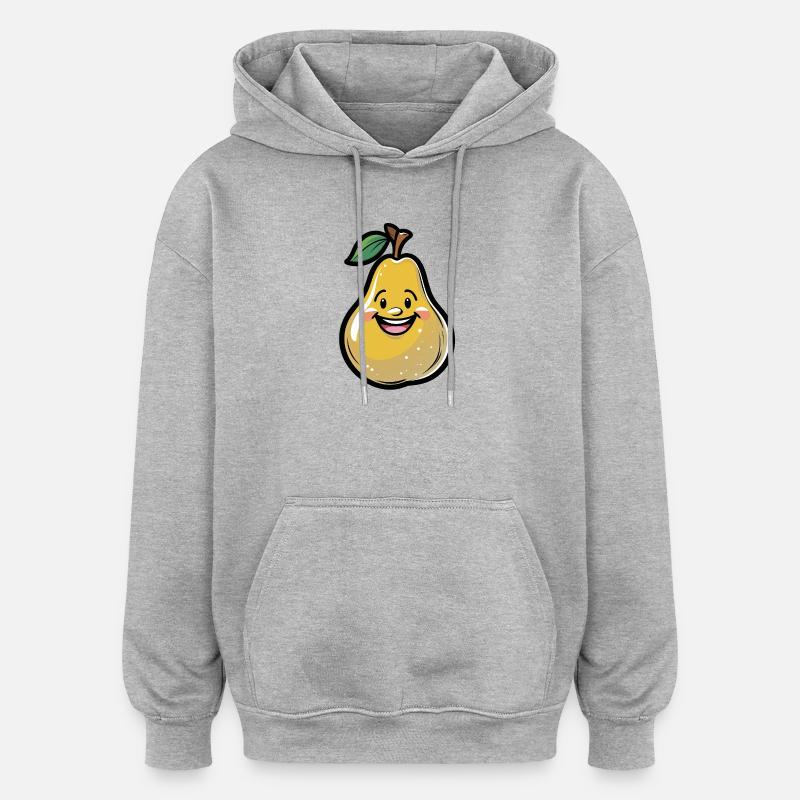 Dessin animé Happy Pear Kawaii - Sweat à capuche oversize unisexe - gris chiné
