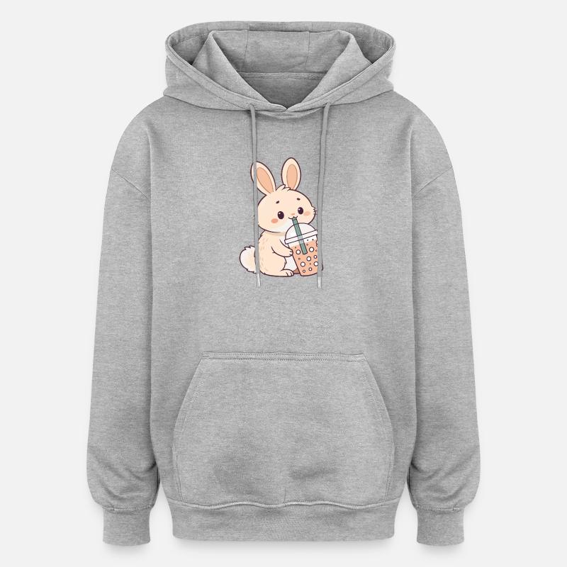 Lapin Bubble Tea Doux - Sweat à capuche oversize unisexe - gris chiné