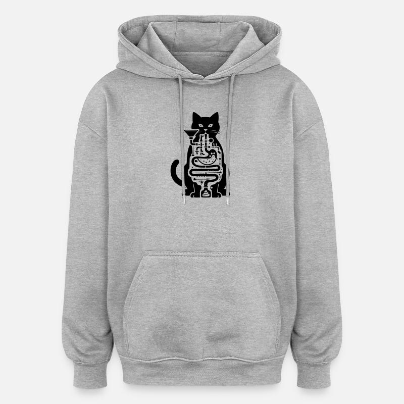 Digestion du chat - Sweat à capuche oversize unisexe - gris chiné