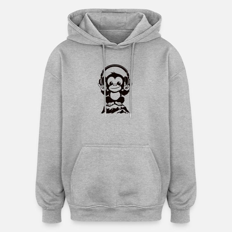 DJ Affe – Kopfhörer & Rockhandzeichen - Oversized Unisex Hoodie - Grau meliert