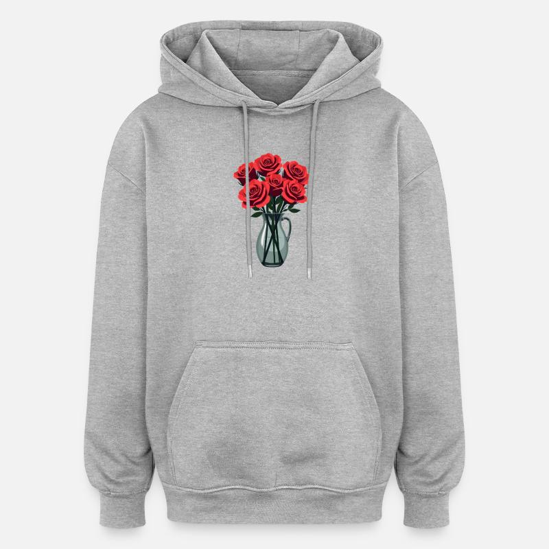 Roses rouges - Sweat à capuche oversize unisexe - gris chiné