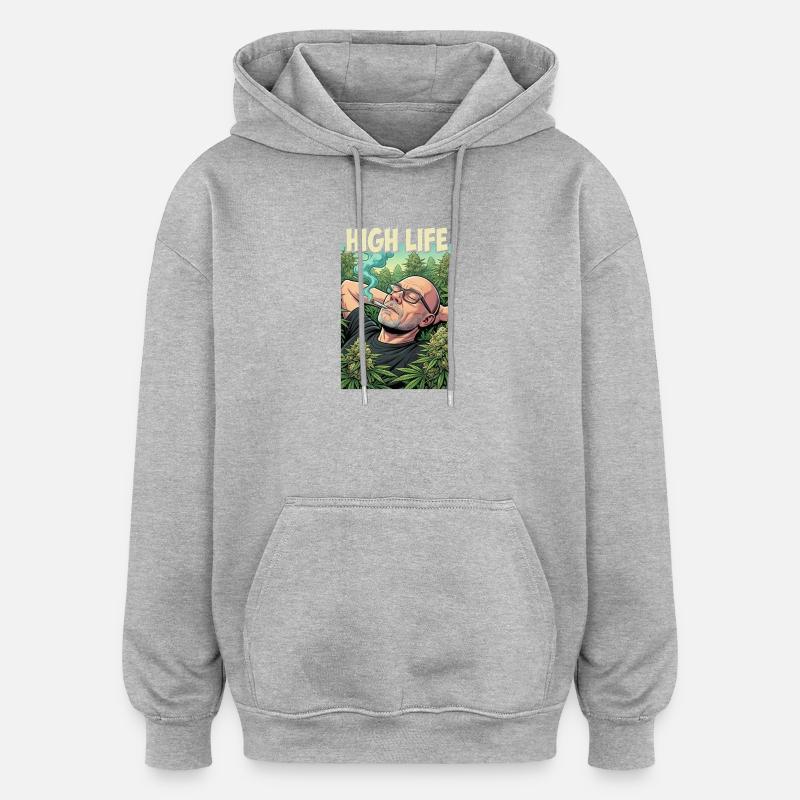High Life : Détendu du cannabis - Sweat à capuche oversize unisexe - gris chiné