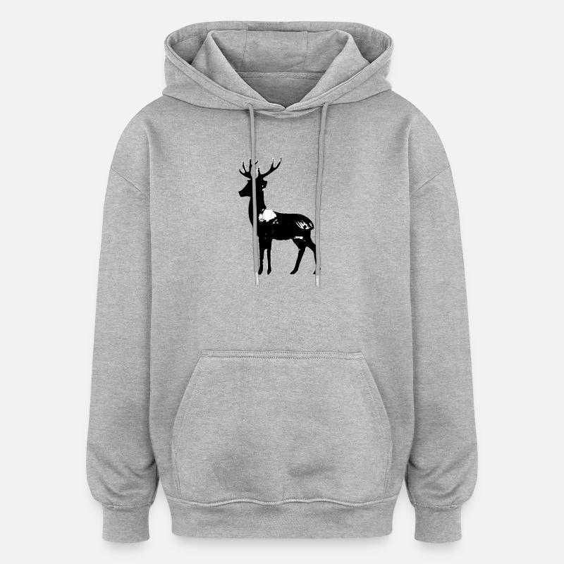 Cerf - Sweat à capuche oversize unisexe - gris chiné