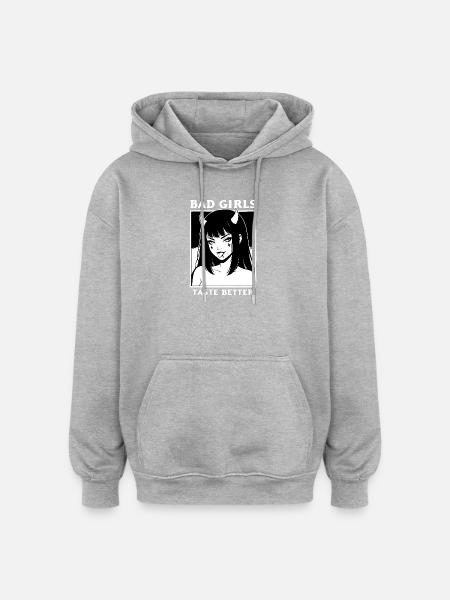 Bad Girl mit Hörnern – Geschmacksvoll - Oversized Unisex Hoodie - Grau meliert