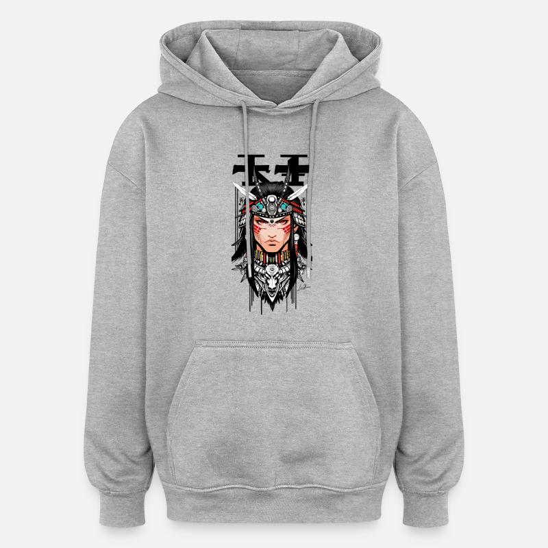 Indien Samouraï japon Man - Sweat à capuche oversize unisexe - gris chiné