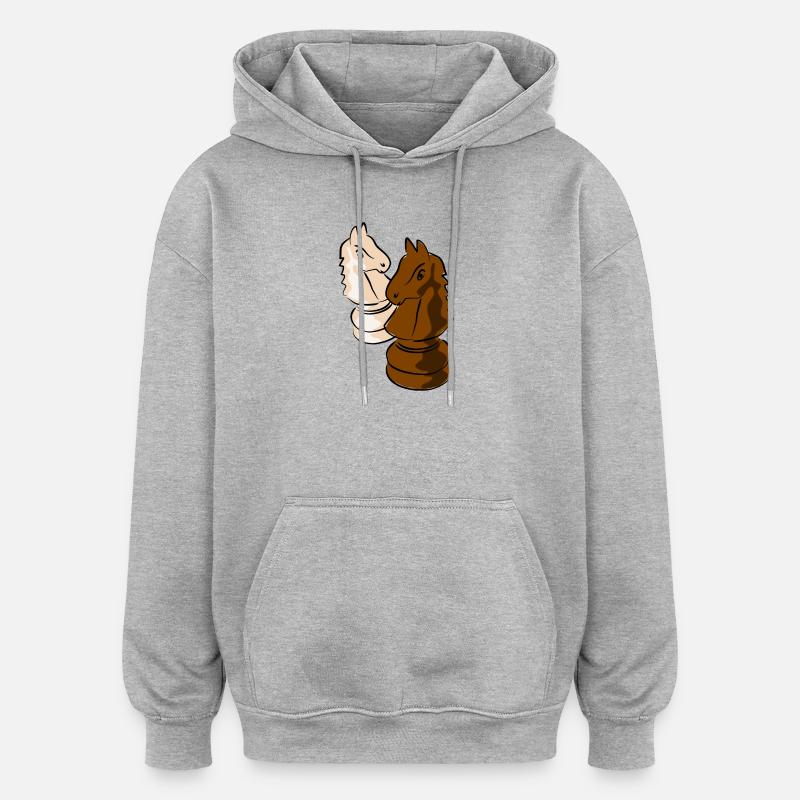 échecs - Sweat à capuche oversize unisexe - gris chiné