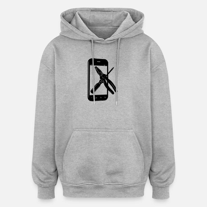 Smartphone mit Werkzeugen - Oversized Unisex Hoodie - Grau meliert