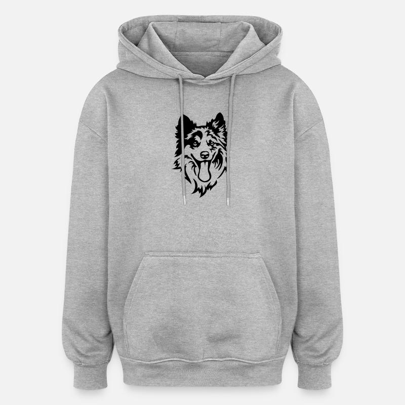 Border Collie Kopf - Oversized Unisex Hoodie - Grau meliert