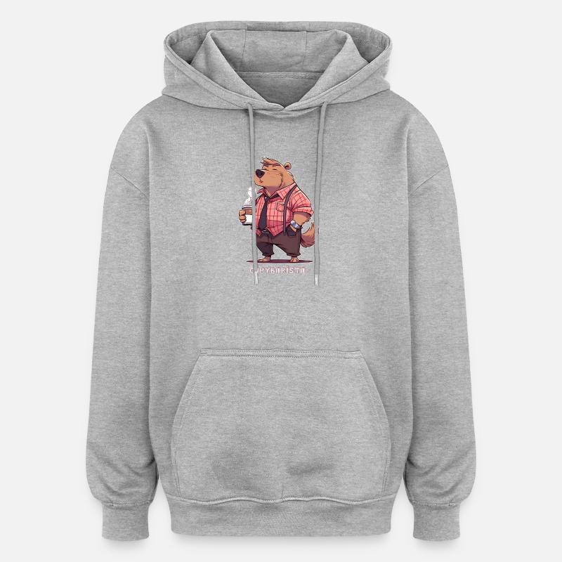 Motif capybarista du café capybara - Sweat à capuche oversize unisexe - gris chiné