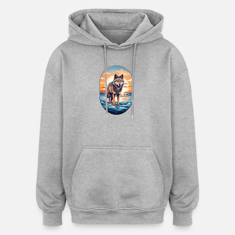 Loup sur la plage - Sweat à capuche oversize unisexe - gris chiné
