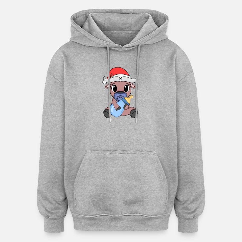 Bœuf bébé Noël - Sweat à capuche oversize unisexe - gris chiné