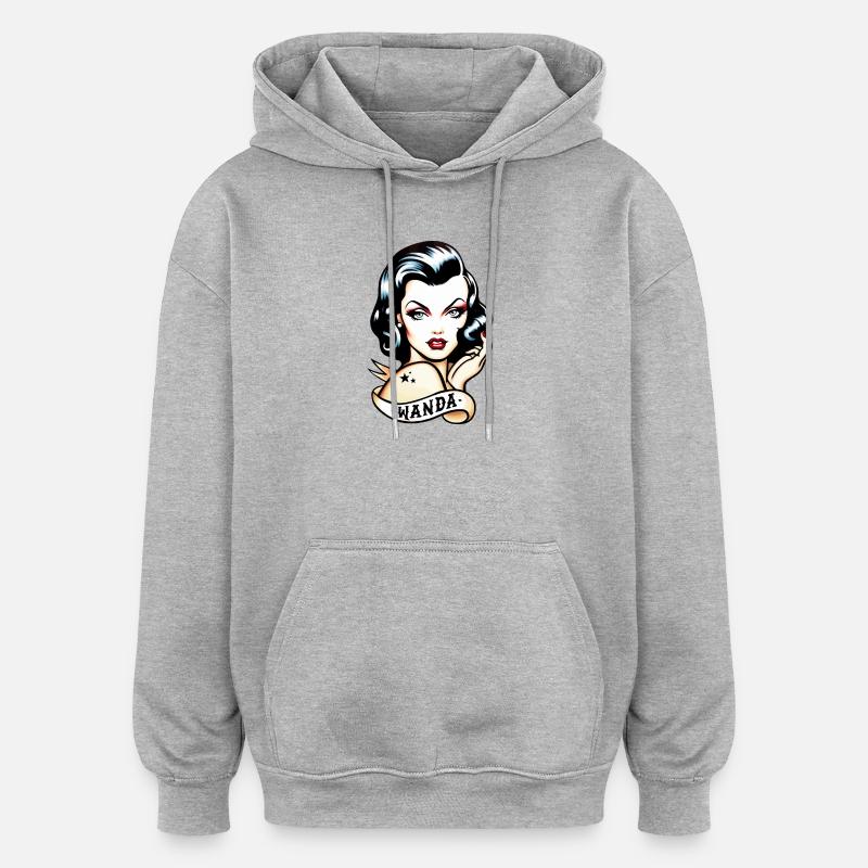 Tatouage rétro inspiré de Wanda Design - Sweat à capuche oversize unisexe - gris chiné