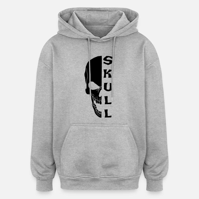 Le crâne noir - Sweat à capuche oversize unisexe - gris chiné