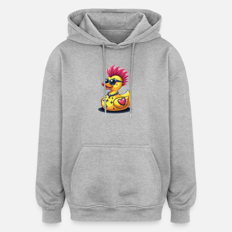 Canard punk cool avec cœur - Sweat à capuche oversize unisexe - gris chiné