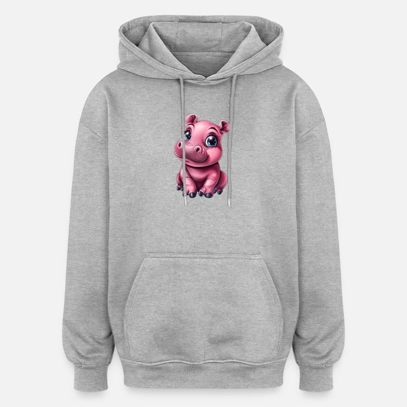 süßes pink rosa Baby Nilpferd - Oversized Unisex Hoodie - Grau meliert
