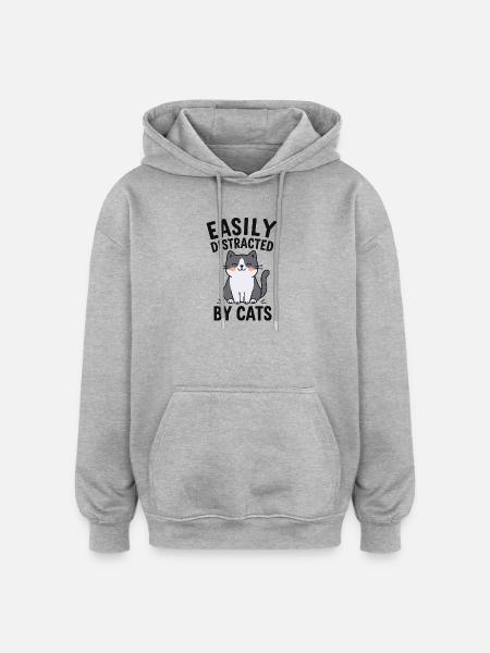 Humorous Cat Theme Design - Oversized Unisex Hoodie - heather grey