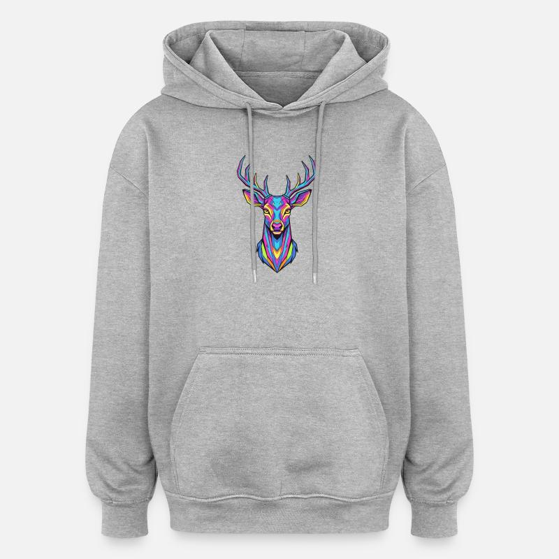 Néon bois d’œuvre Cerf - Sweat à capuche oversize unisexe - gris chiné