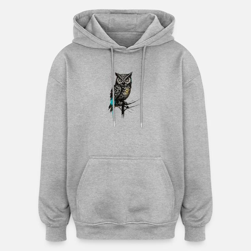 NightOwl avec des éclaboussures de peinture - Sweat à capuche oversize unisexe - gris chiné