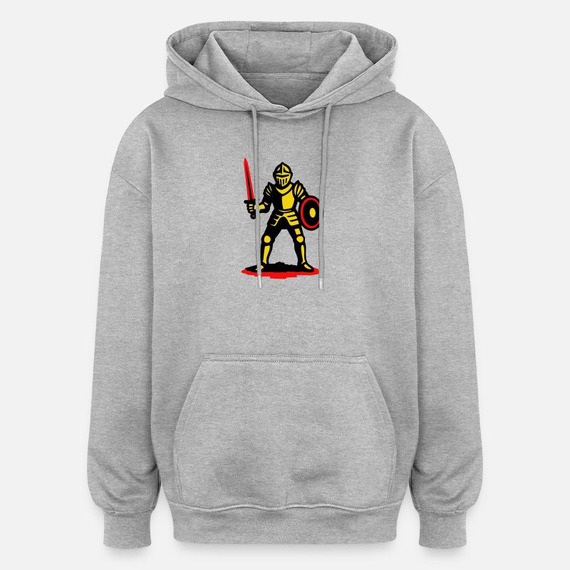 Chevalier jaune à l’épée rouge - Sweat à capuche oversize unisexe - gris chiné