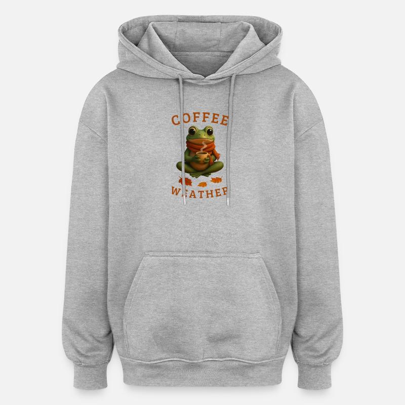 Herbstfrosch Frosch mit Kaffee Herbst Geschenkidee - Oversized Unisex Hoodie - Grau meliert