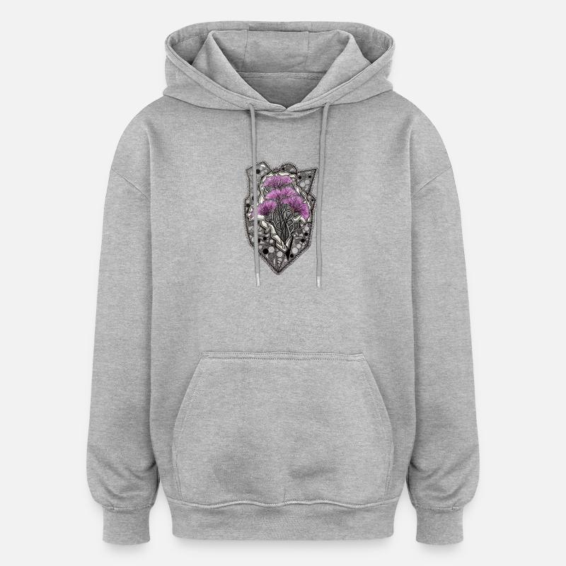Cadre en dentelle Mandala Purple Blossoms - Sweat à capuche oversize unisexe - gris chiné