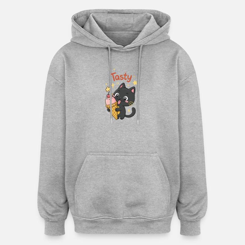 Gourmet-Katze und Eiscreme - Oversized Unisex Hoodie - Grau meliert