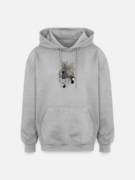 Schwarzweiß Zierwellen Muster - Oversized Unisex Hoodie - Grau meliert