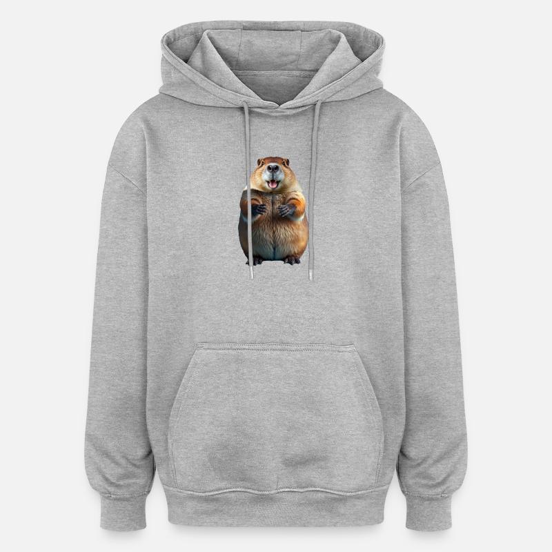 Castor Sourire Amical 3D Cartoon - Sweat à capuche oversize unisexe - gris chiné