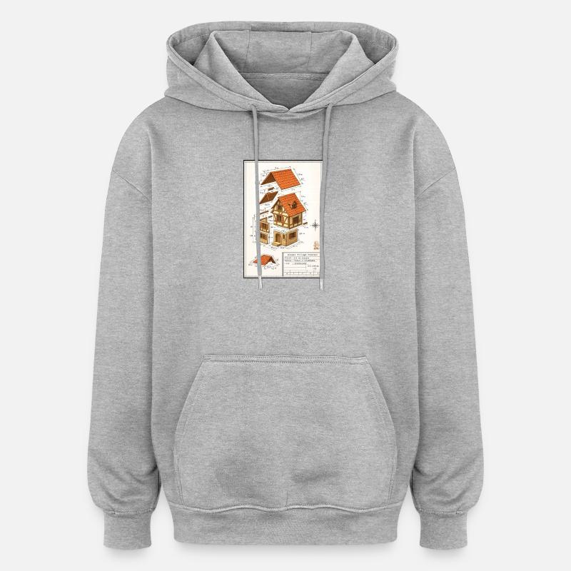 Alsatian half-timbered house architect's plan - Oversized Unisex Hoodie - heather grey