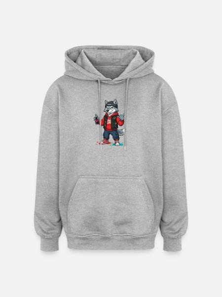 Wilder Wolf Streetwear Graffiti - Oversized Unisex Hoodie - heather grey