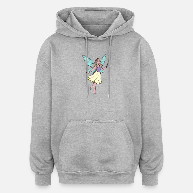 La mignonne fée en vol pastel - Sweat à capuche oversize unisexe - gris chiné