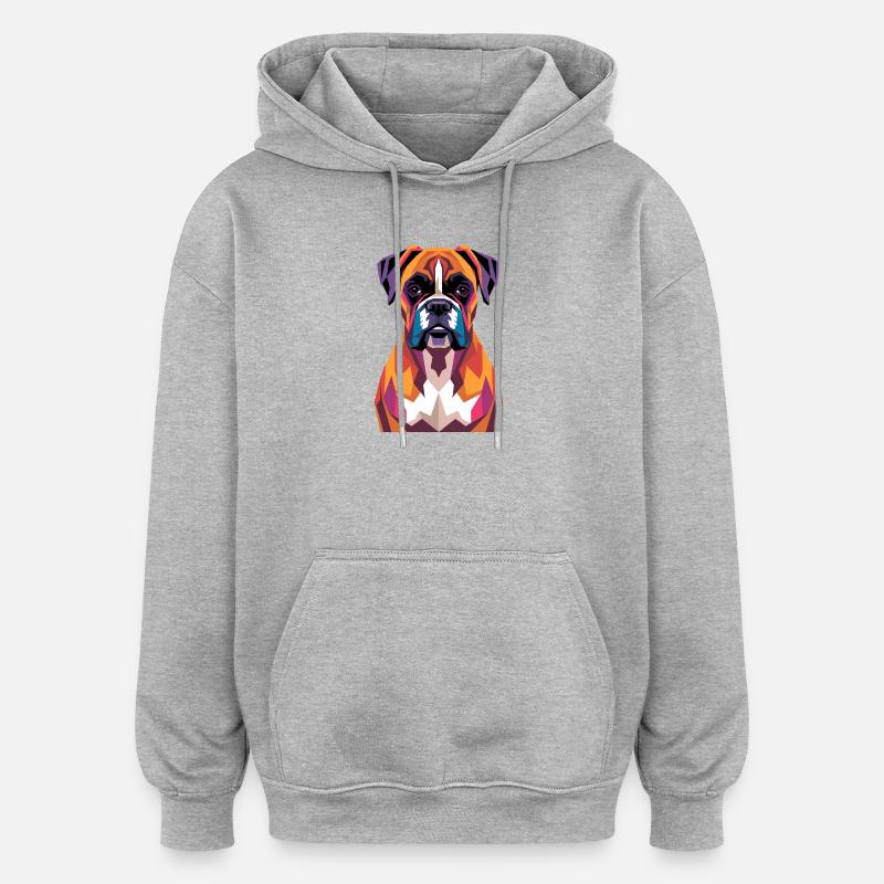 Farbenfroher geometrischer Boxerhund - Oversized Unisex Hoodie - Grau meliert