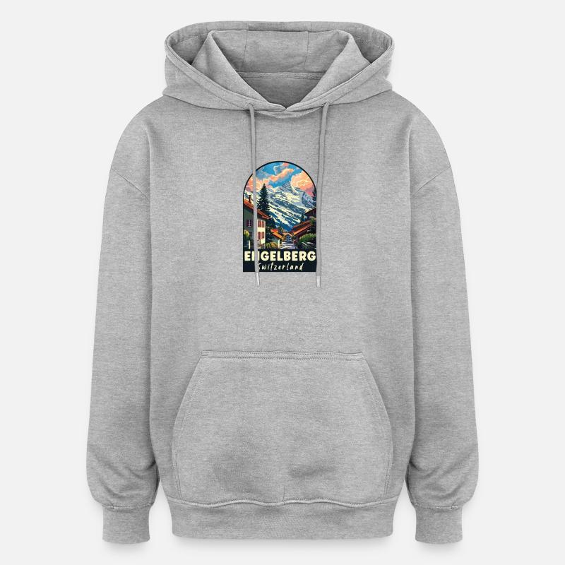 Explorez l’Alpine Engelberg en Suisse - Sweat à capuche oversize unisexe - gris chiné