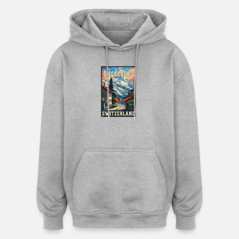 Découvrez Alpine Engelberg en Suisse - Sweat à capuche oversize unisexe - gris chiné
