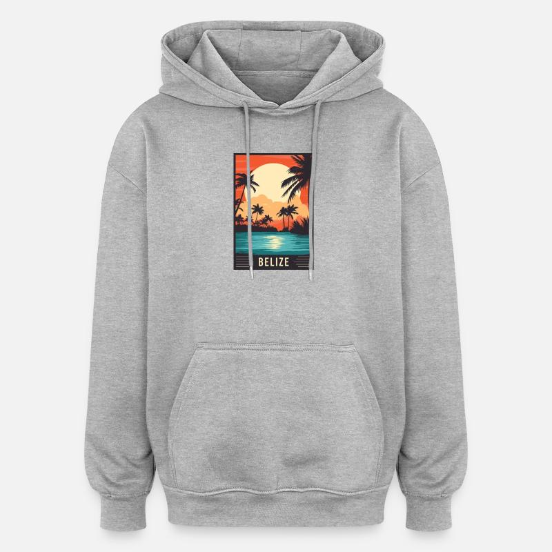 Découvrez le paradis tropical du Belize - Sweat à capuche oversize unisexe - gris chiné