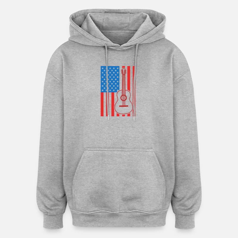 Drapeau Guitar USA - Sweat à capuche oversize unisexe - gris chiné