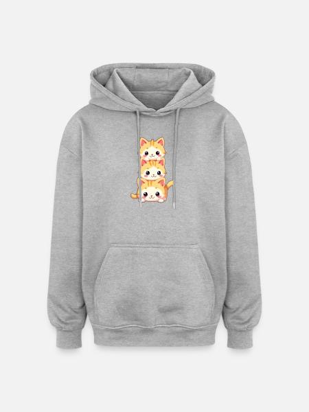 Trio de chatons empilés - Sweat à capuche oversize unisexe - gris chiné